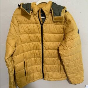 Abercrombie & Fitch mustard Yellow Puffer Jacket with removable Hood- medium